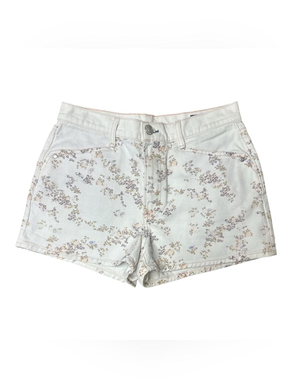 rag & bone White Floral Print Denim Shorts